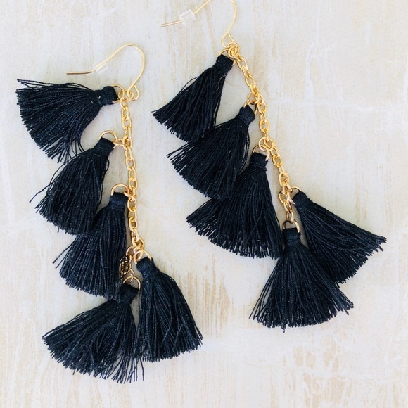 Jewelry - TASSEL BLACK EARRINGS DAINTY GOLD JEWELRY